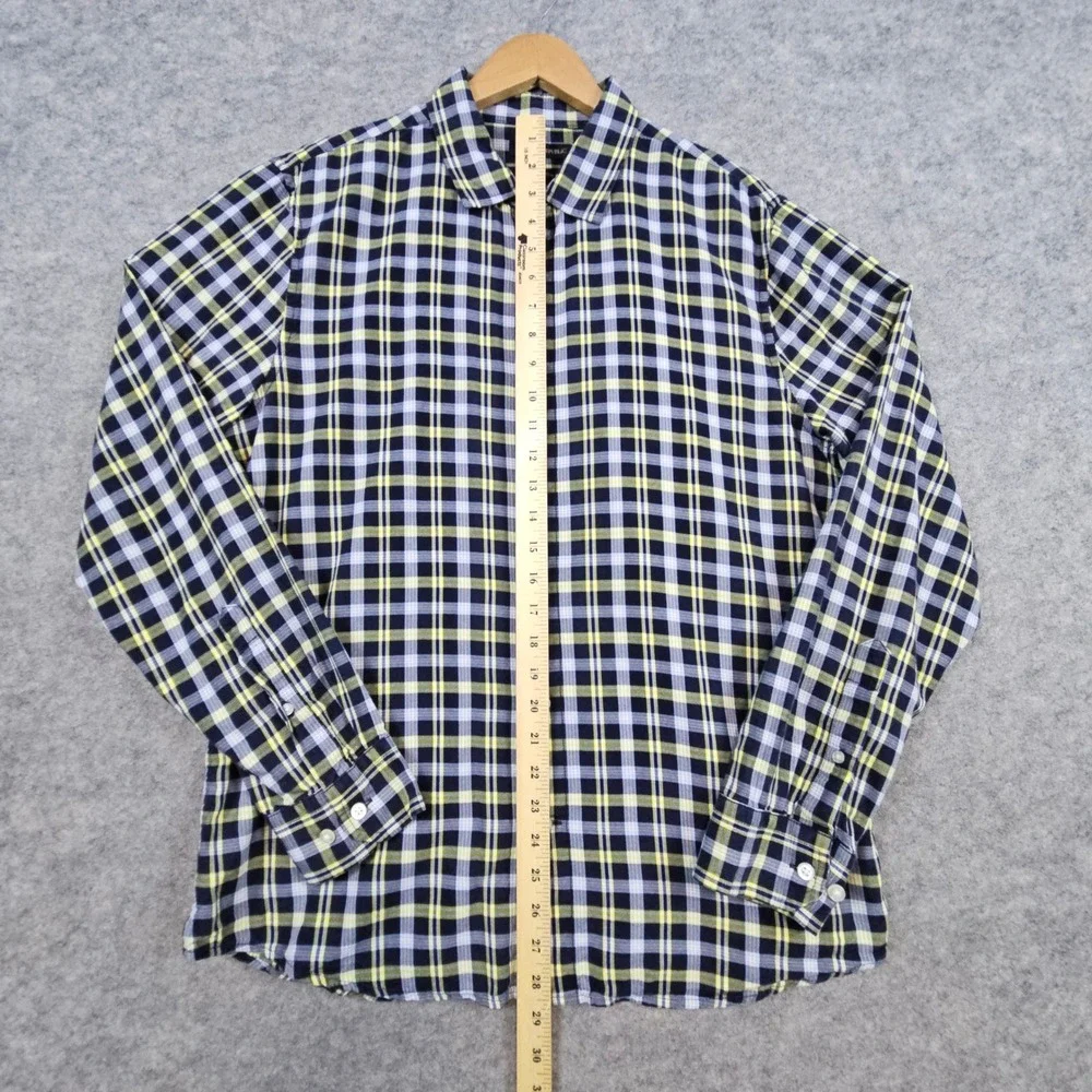 Banana Republic Men's Blue & Yellow Plaid Shirt Size L Untucked Slim‎ Fit Preppy